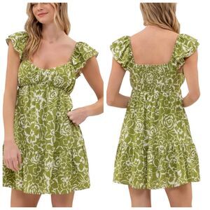 Blu Pepper Empire Waist Green Floral Mini Dress Size Large